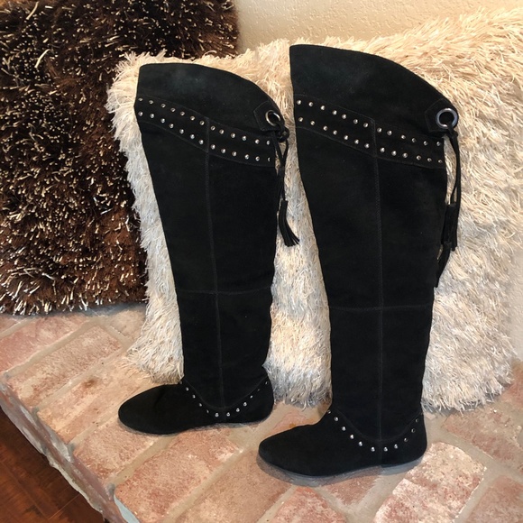 Vintage STEAMPUNK Suede Studded Over Knee Boots - Picture 7 of 16